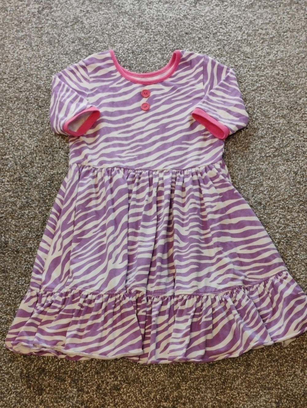 Girls Eleanor Rose Purple & White Zebra Print Short Sleeve Dress with Pink Trim